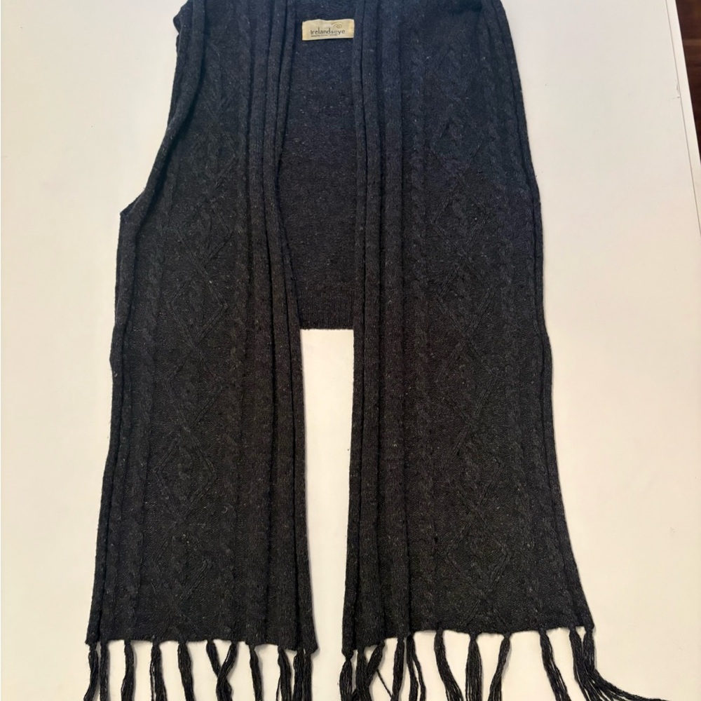 Irelandseye Dark Gray Knit Shawl with Fringe
